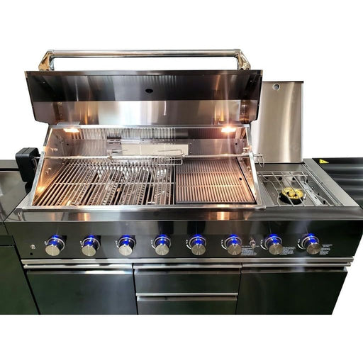 10 Ft Modular BBQ Island Black Stainless Steel with Grill Refrigerator Sink Propane Natural Gas