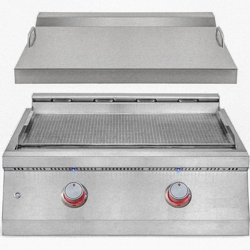 30 Inch Built In Natural Gas Griddle 2 Burner Flat Top with Lid LED Lights Stainless Steel