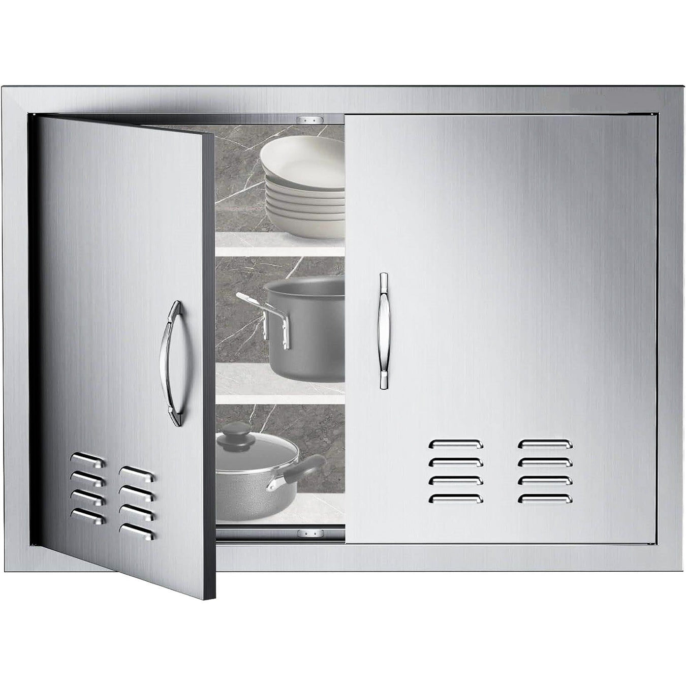 30 x 21 Inch Outdoor Kitchen Access Doors 304 Stainless Steel Double with Vents and Detachable Handles