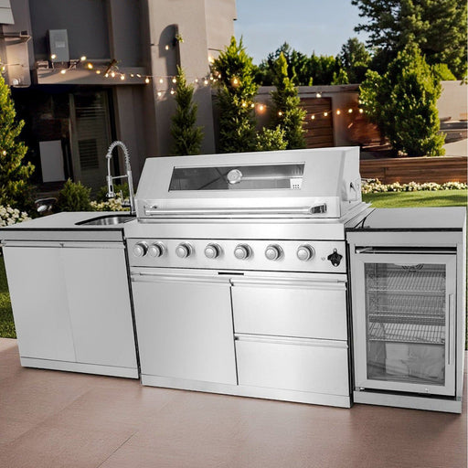 7 Ft BBQ Island Outdoor Kitchen 4 Burner Stainless Steel Grill