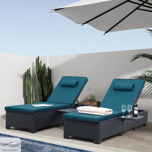Outdoor Chaise Lounge Chairs Set of 2 Wicker Pool Recliners with Adjustable Backrest