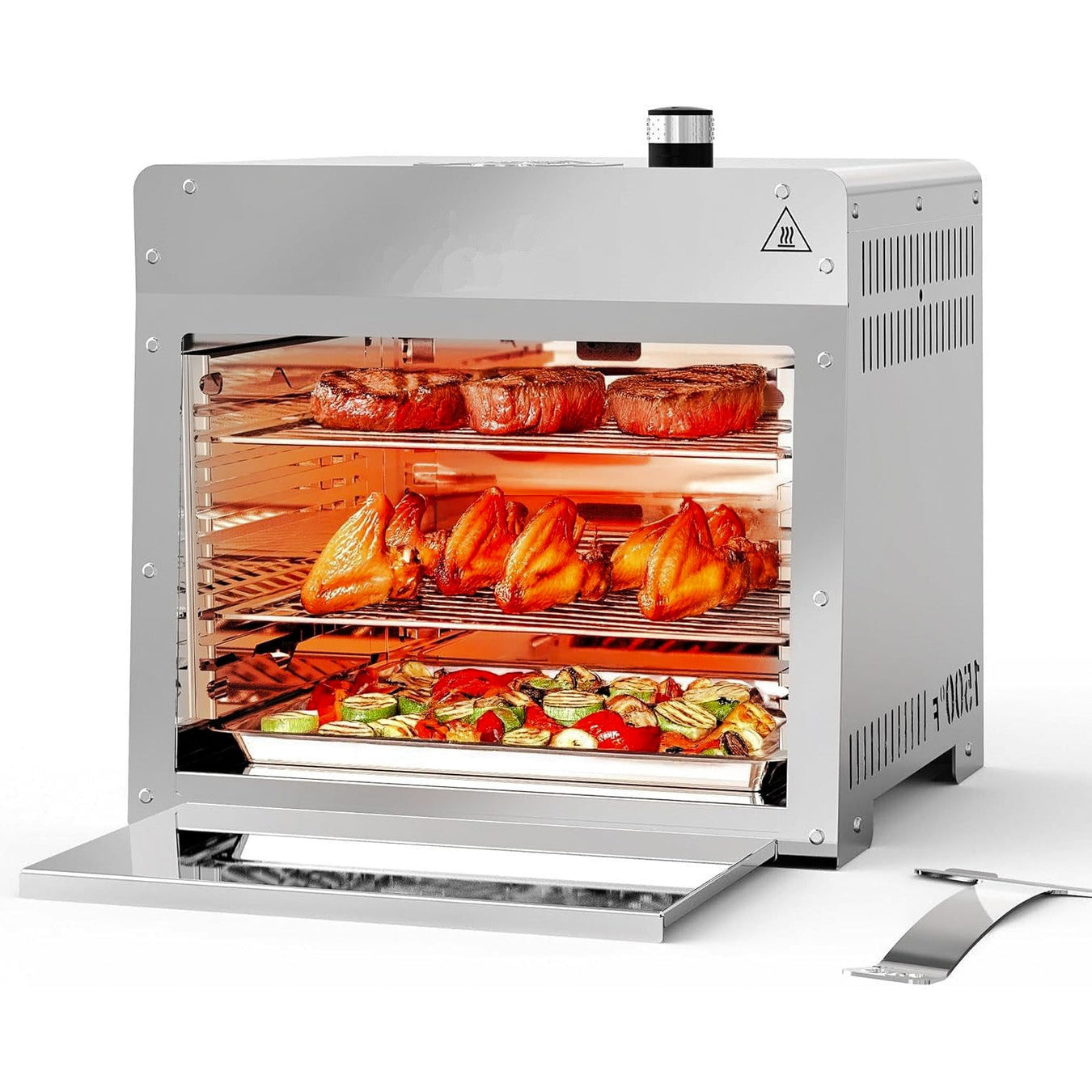 Small Portable Infrared Propane Gas Grill 1500F Steak Broiler Sear Station with Pizza Stone Stainless Steel
